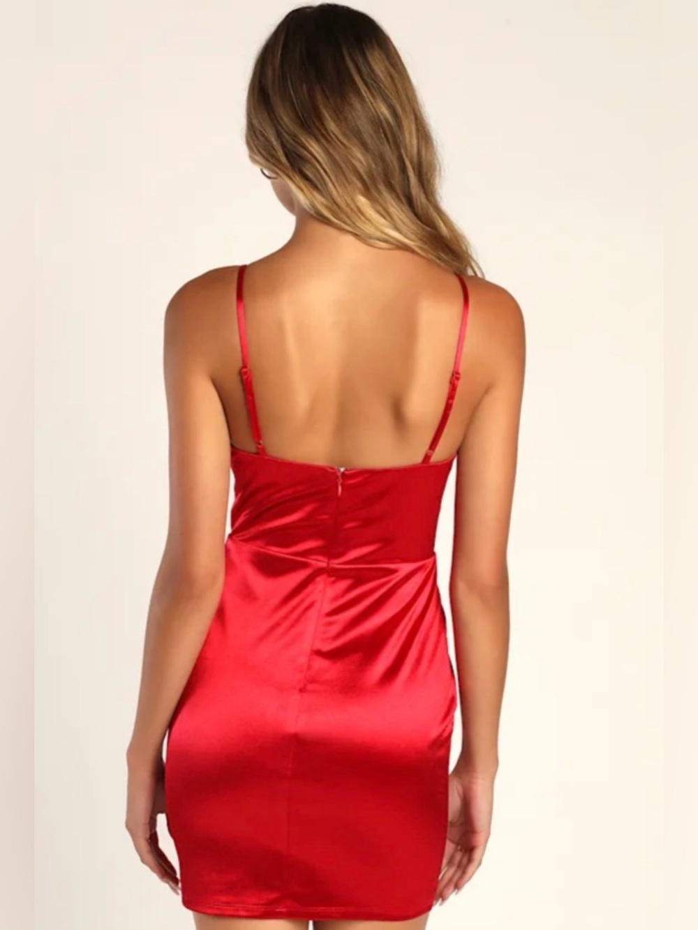 Lulus Red Satin Cowl Neck Mini Dress Size Medium - Picture 2 of 6